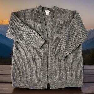 H&M Women’s Ribbed Open Front Cardigan Oversized Wool Blend Gray Size Small